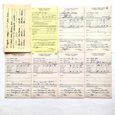 Alameda High School report cards of Judith Ann Smith and envelope, 1957