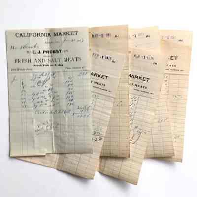 Receipts from the California Market, Webster Street, issued to the Hawks family, 1915