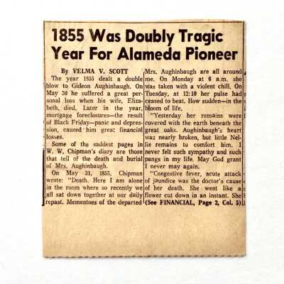 Clipping about death of Elizabeth Aughinbaugh, by V. V. Scott, prior to 1999