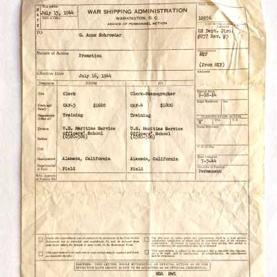 Promotion Form from War Shipping Administration, 1944
