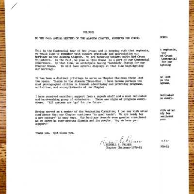Photocopies of historical report 'Welcome' about the Red Cross, 1981