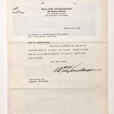 Letter about a water taxi service, 1940