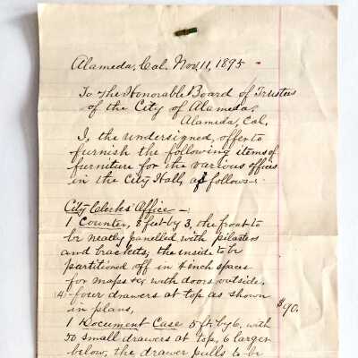 Bid by L. Swenson for work on offices in City Hall, 1895