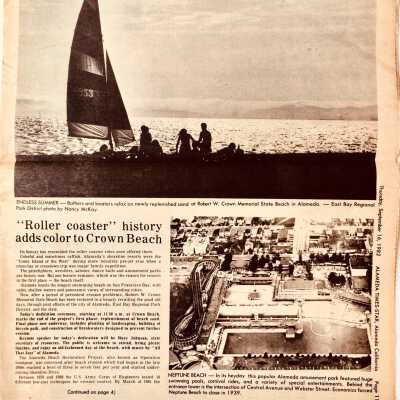 Clipping from Time-Star with timeline of early beaches, 1982