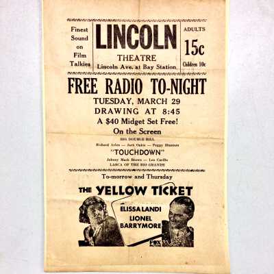 Flyer about coming attractions at the lincoln theatre, c. early 1930s