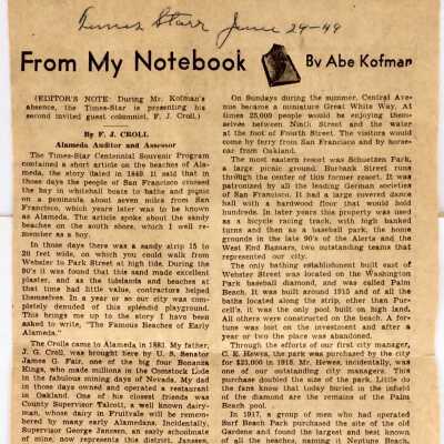 Clipping with article by F. J. Croll, 'From my Notebook', 1949