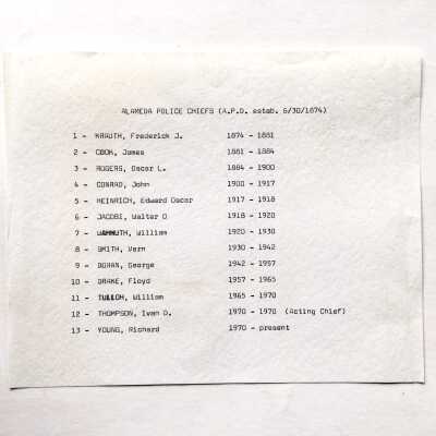 Typed List of Chiefs of Police, 1874-1970