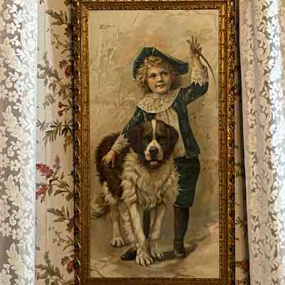 'Comrades', framed print of a boy with dog, key and whistle, c. 1890s