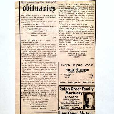 Clipping of Obituary for Carol Tripp Hamilton Heche, 1985