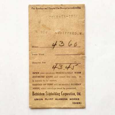 Bethlehem Shipbuilding Co. Pay envelope for A. Audiffred, 1918