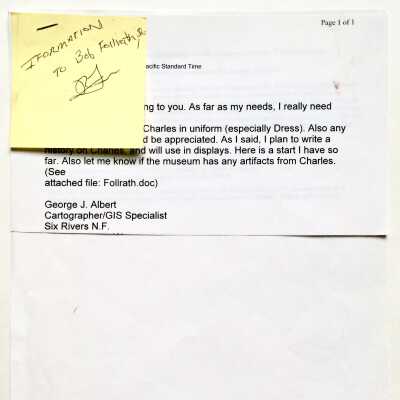 Correspondence with information relating to Charles Adam Follrath, 2007