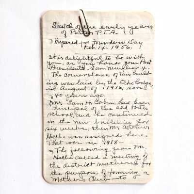 Typed 'Sketch of the Early Years of Porter PTA', by Myrtle Richards, 1956