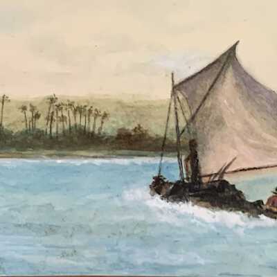 Water color painting of a sailboat, by Fanny Deas, late 19th century