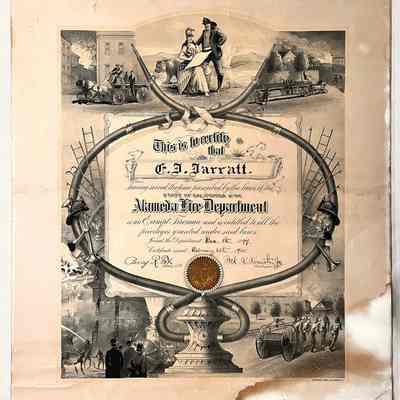Certificate for serving as Exempt Fireman awarded to C. F. Jarratt, 1905
