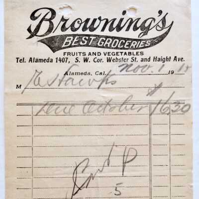 Receipt Browning's Best Groceries, 1915