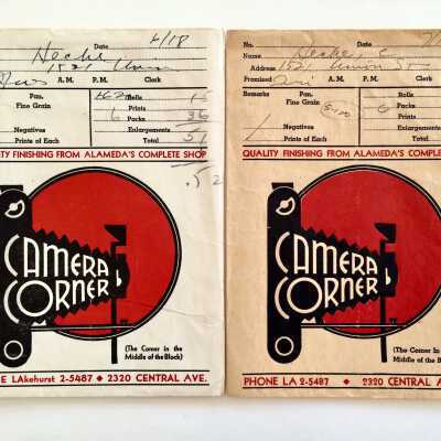 Photo envelopes advertising the Camera Corner, 1947