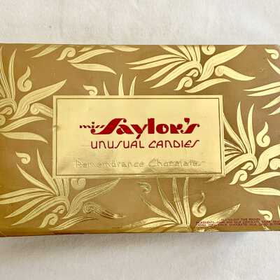 Red and gold "Saylor's Unusual Candies' box with lid, prior 2012