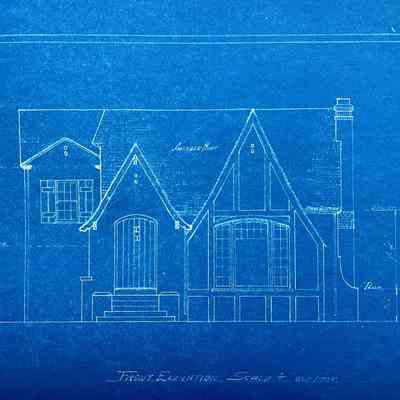 Blueprint drawing front elevation 2450 Otis Drive, c. 1928
