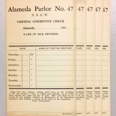 Sick Brother Visiting Cards, Native Sons of the Golden West, Parlor No. 47, c. 1930s