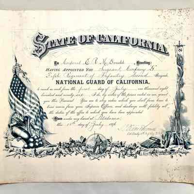 Certificate E.R. McDonell as Sergeant National Guard, 1896