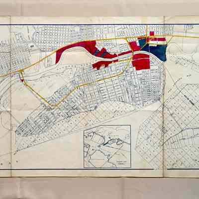Map Alameda, Estuary and Southern Pacific train route, Oakland Blue Print Co., 1918