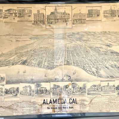 Bird's-eye view map of Alameda, c. 1887