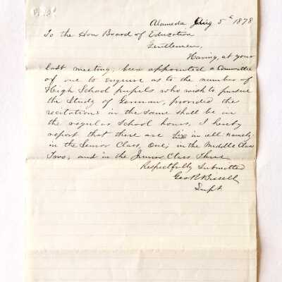 Letter about German studies in High Schools, 1878