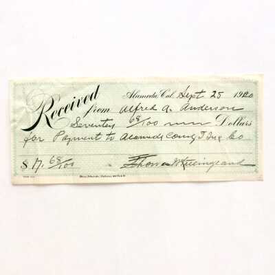 Receipt for Insurance payment for 1614 Bay Street, 1920