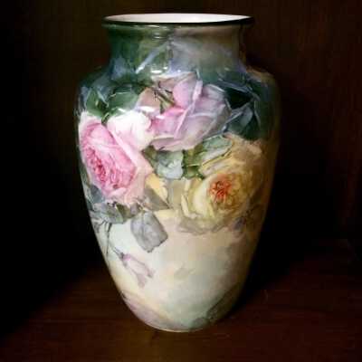Porcelain vase hand-painted with wine-red roses, c. 1900