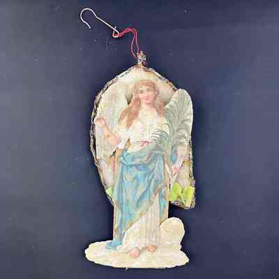 Angel in Cotton frame Christmas Ornament, early 1900s