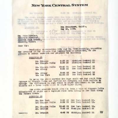Typed travel schedule for a trip to New York, 1938, by Otto Rittler
