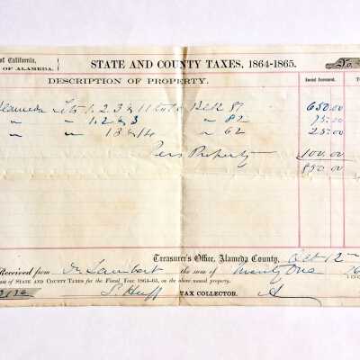 Receipt for payment of taxes by Dr. Lambert, 1864-1865