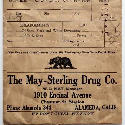 Photo envelope advertising May-Sterling Drug Co., c. 1930