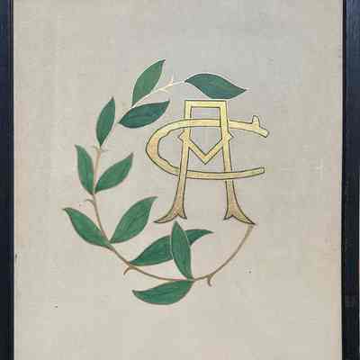 Framed hand-painted insignia of the Adelphian Club, early 1900s