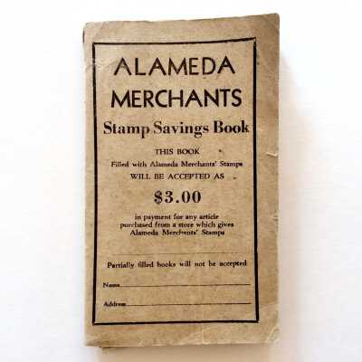 Booklet completed Merchants stamps and list participants, before 1959