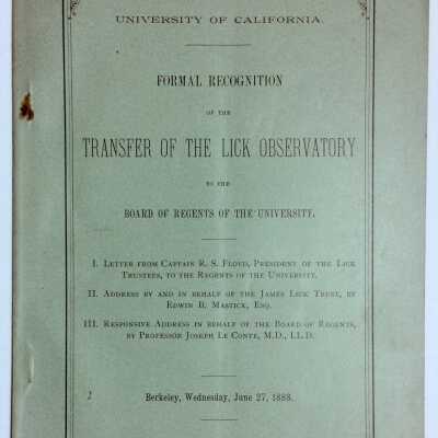 Transfer of Lick Observatory to UC Berkeley, 1902