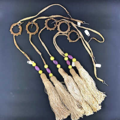 Crocheted shade pulls with tassels and beads from 3210 Encinal Ave, early 1900s