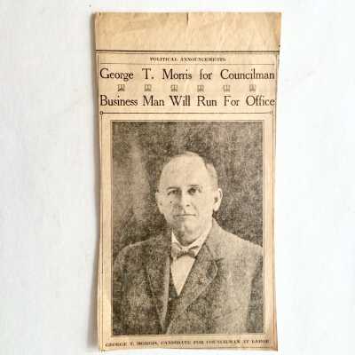 Newspaper Clipping George T. Morris running for Council office, 1920