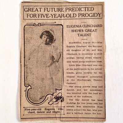 Clipping 'Great Future Predicted for 5 Year Old Prodigy', 1900s