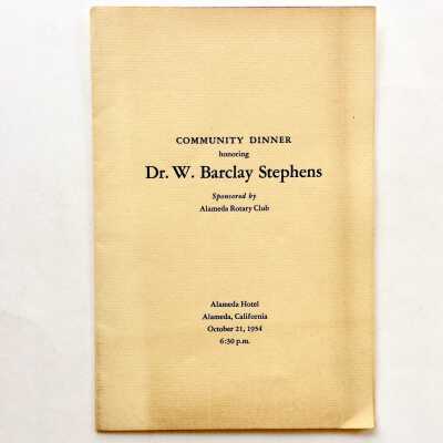 Program for a Rotary Club dinner held in honor of Dr. W. B. Stephens, 1954