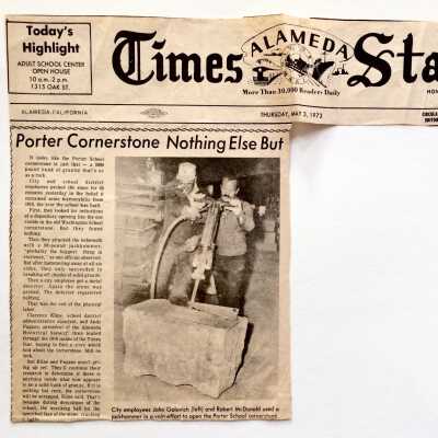 Clipping regarding Porter School Cornerstone, 1973