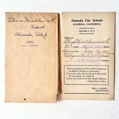 Envelope and Report card Porter School, spring session 1931
