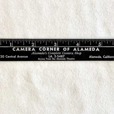 Advertising ruler from the Camera Corner of Alameda, before 1970