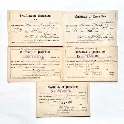 Certificates of promotion awarded Karen Thomsen, Everett school, 1906-1908