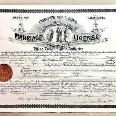 Marriage license of Fred A. Borchers to Anna M. Fisher, 1905