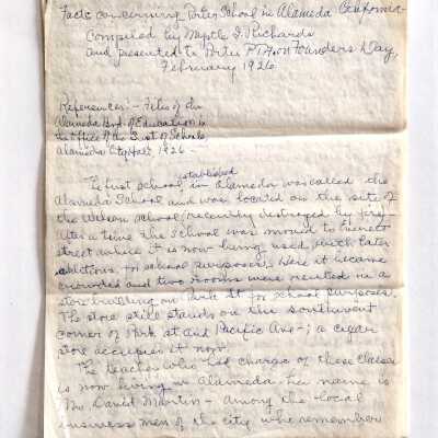 Handwritten report about Porter School, by Myrtle Richards, 1926