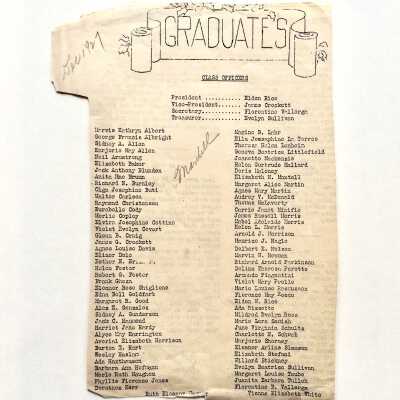 Listing of Class Officers and Graduates, Washington School, 1930s