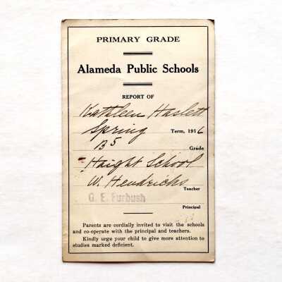 5th Grade Report Card Haight School of Kathleen Haslett, 1916