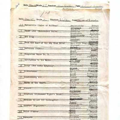 Early format Multiple Choice Music Class Tests, 1932