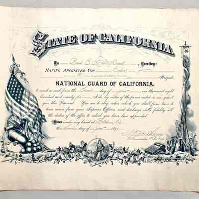 Certificate Appointment E.R. McDonell as Corporal, National Guard of California, 1895